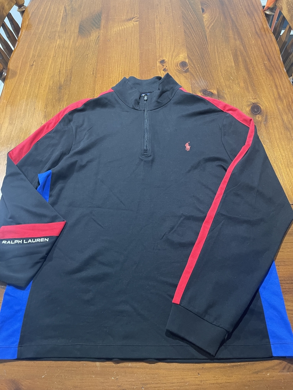 Polo Ralph Lauren Mens Black Red Blue Pima Soft Touch 1/4 Zip Long Sleeve SZ XL